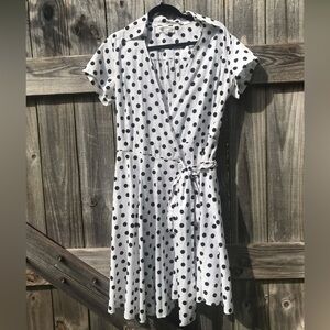 Polka Dot Wrap Midi Dress - White with Black Dots Pin Up Day Look